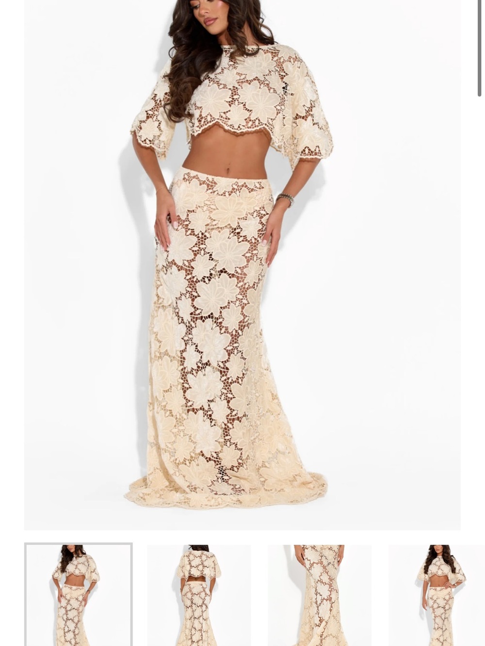 Two-Piece Floral Lace Maxi Set in Cream